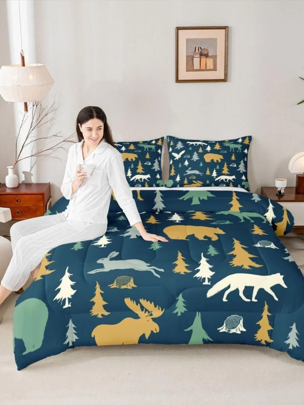 Moose Fox Comforter Set Full Size Soft Kids Nature Woodland Wild Animal Bedding